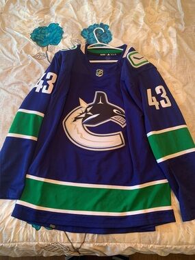 adidas Vancouver Canucks Hughes #43 Jersey - Blue & Green
